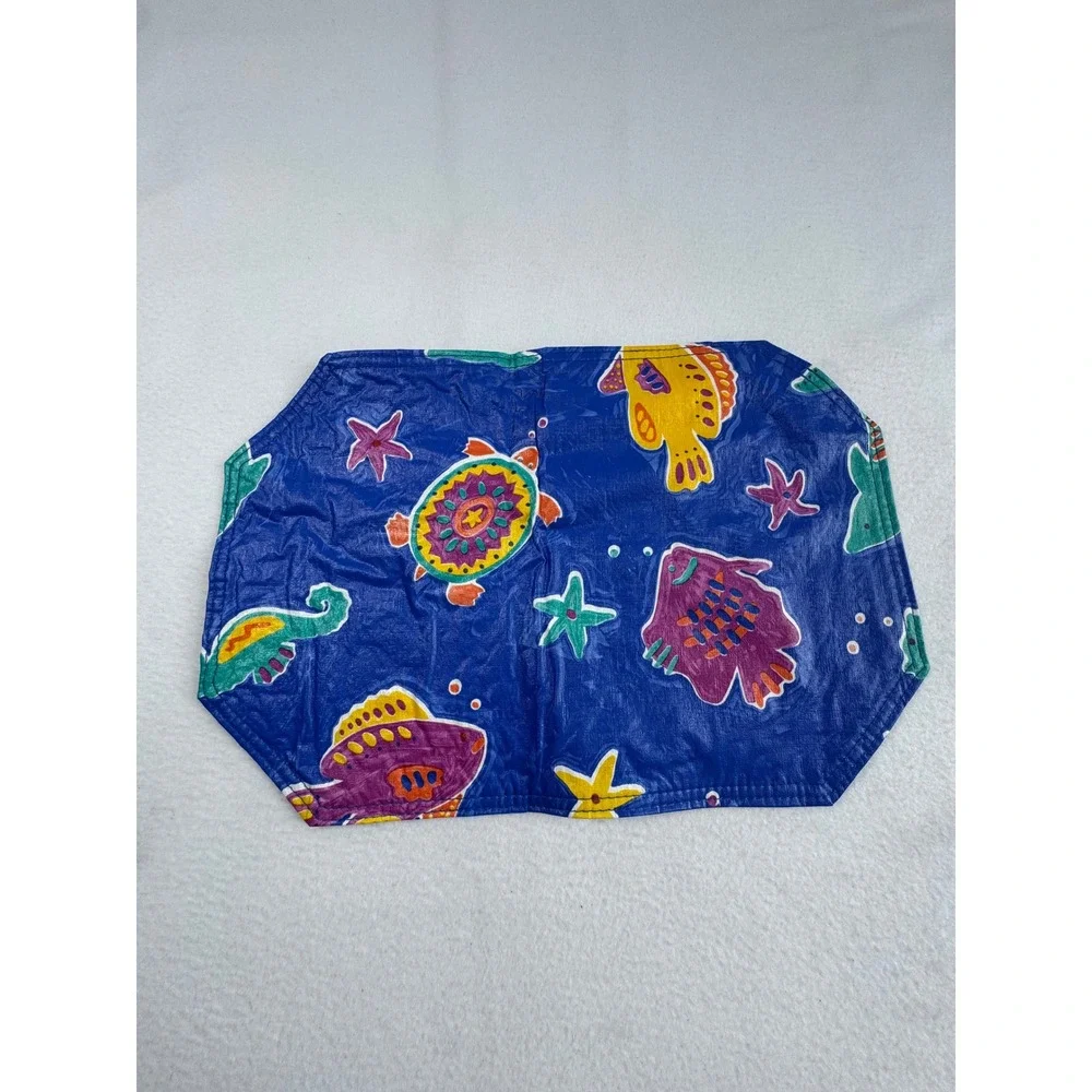 Coastal Sea Life Placemat Set Blue Ocean Fish Sea Turtle Wipeable Vinyl 4pc
